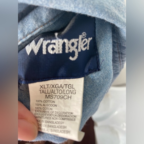 Wrangler Western Pearl Snap Men's Blue Denim Shirt - Picture 5 of 6